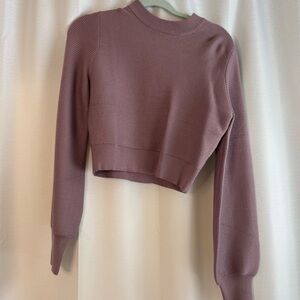 Mauve Ribbed Knit Cropped Sweater